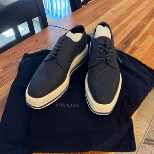 Prada Men's Blue and White Leather Shoes